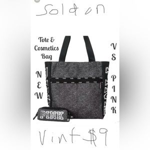 💗Victoria Secret Pink Metallic Bag Tote & Matching Cosmetic Bag Combo💗